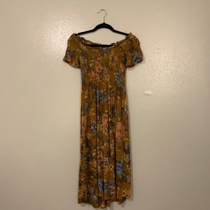 Fall floral maxi off-shoulder slit dress